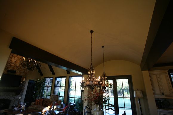 Large barrel ceiling in dining room