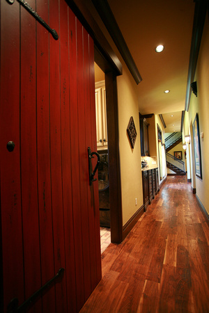 Beautiful red barn door-style sliding door